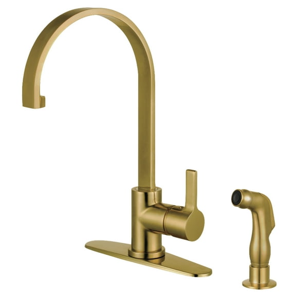 Gourmetier LS8713CTLSP Continental Single-Handle Kitchen Faucet with Side Sprayer, Brushed Brass