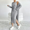 thumbnail image 6 of Feancey Women Sweater Dress Set Knit Bodycon Dresses & Long Cardigan 2 Piece Outfits Fall Sleeveless Slit Maxi Dresses Gray S, 6 of 10
