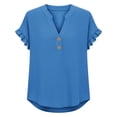 thumbnail image 4 of Hurxie Womens Puff Short Sleeve Sweater Tops Ruffle Henley Neck Spring Summer Pullover Dressy Casual Knit Shirts Blue,2XL, 4 of 7