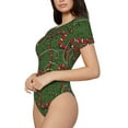 thumbnail image 2 of KLL Women 's Crew Neck Bodysuit Jumpsuits Red Snake Print Short onesies Stretch T Shirts, 2 of 7