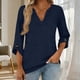 thumbnail image 2 of Mujeres 3/4 Manga de Verano Tops V Cuello Botonado Color Sólido Blusa, Camisetas Casuales de las Mujeres Suelto Ajuste Suave Respirable Primavera de Uso Diario, 2 of 7