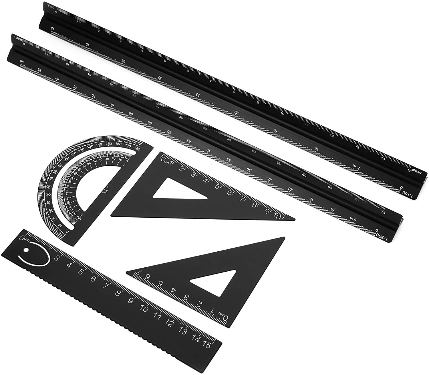 6 Pieces Geometry Set Metal Scale Ruler Set, Aluminum Drafting Ruler ...