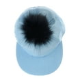 thumbnail image 4 of Unisex Style Faux Fur Pom Pom Snapback Flat Bill Cap Hat - Silver Glitter on Sky Blue, 4 of 4