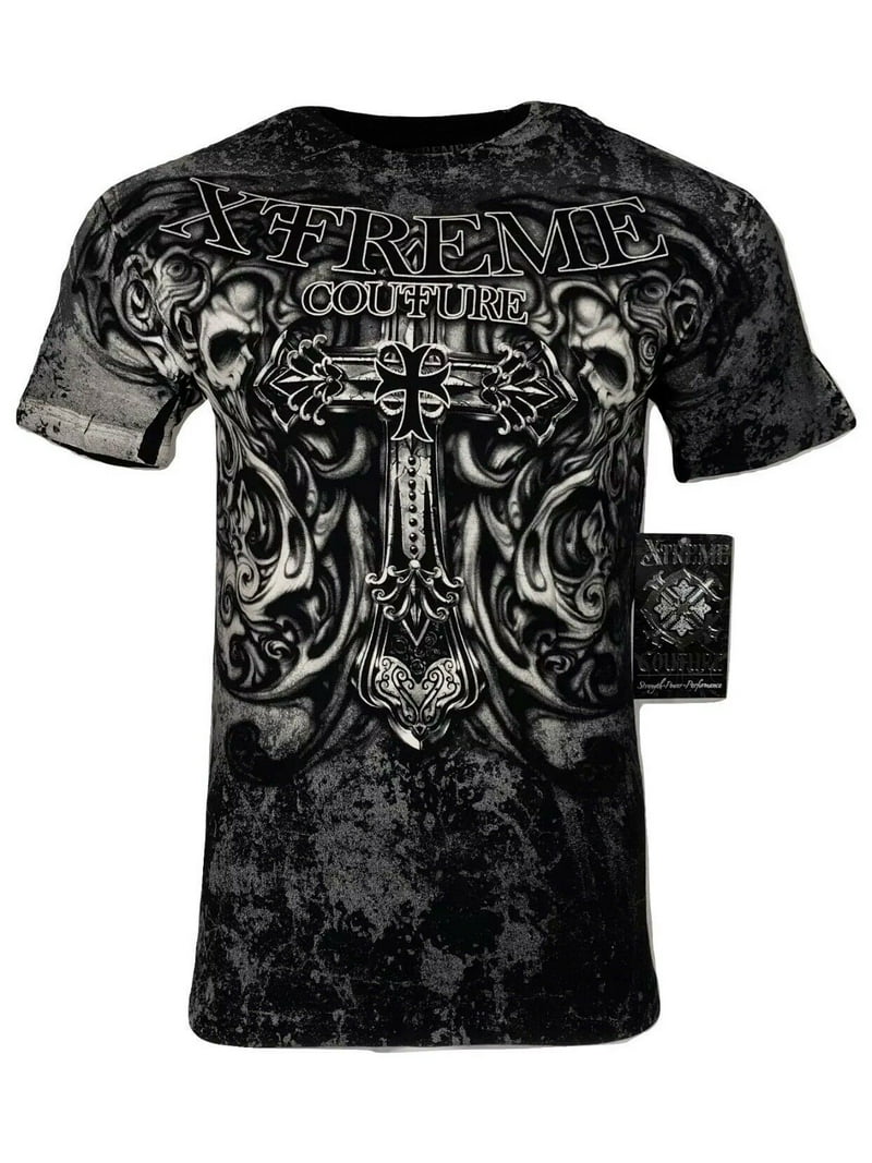 Xtreme Couture Men T-Shirt, Black Hades Skulls Design, 100% Cotton