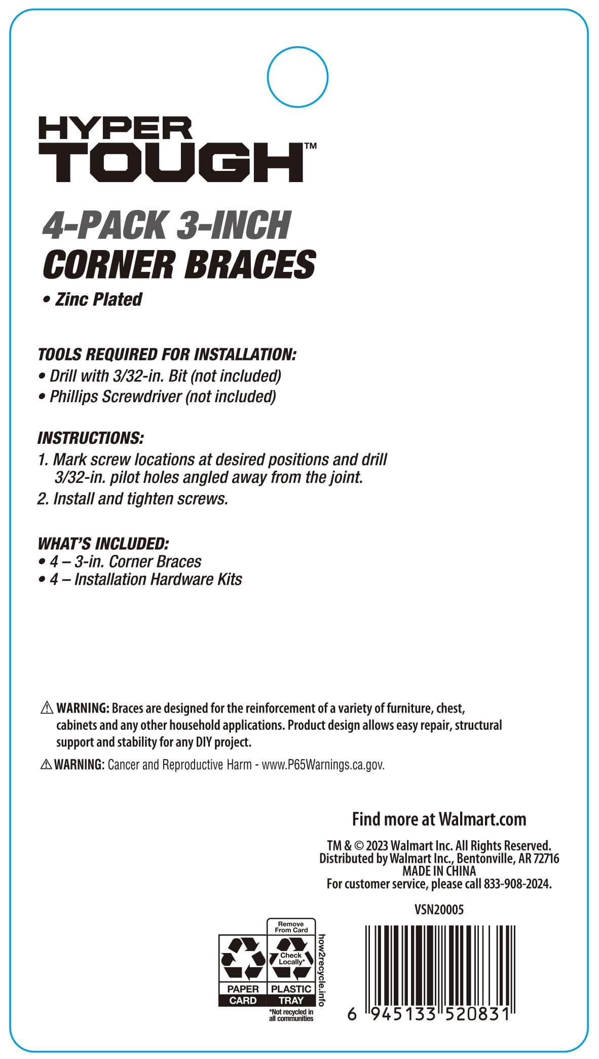 (2 pack) 3 in. x 3 in.Corner Brace, Steel, Zinc Plated (4 Pack)