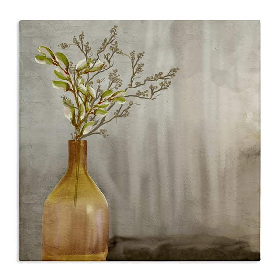 Stupell Industries Traditional Amber Vase Plants & Flowers Painting Wrapped Canvas Art Print Wall Art, 17 x 17