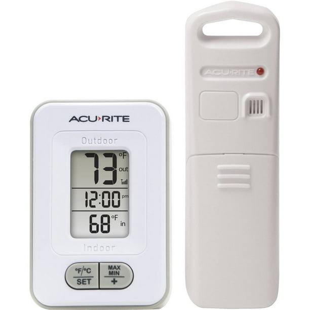 AcuRite Indoor/Outdoor White Digital Thermometer with Clock 8.5" x 7.