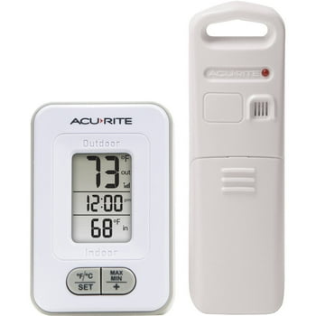 AcuRite Indoor/Outdoor White Digital Thermometer with Clock 3.5" H x 2.3" W x 1.2" D
