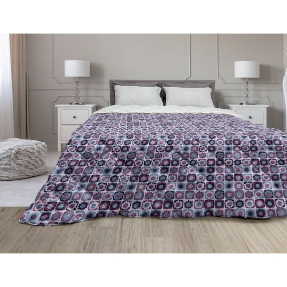 Floral Down Alternative Comforter, Image of Colorful and Translucent Flowers with Ornamental Art in Continuous Pattern, Microfiber Quilt for All Season, 5 Sizes, Multicolor, by Ambesonne