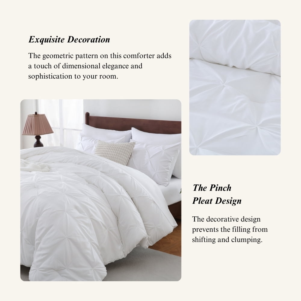 Sheet&Joy 7 Pieces Pinch-Pleated Comforter Set, White Queen Size