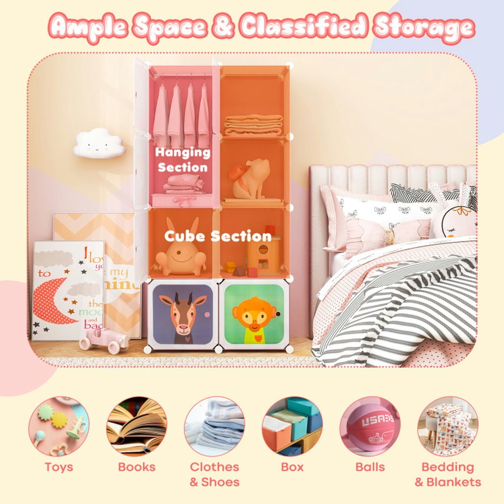 Topcobe 8-Cube Freestanding Bookcase for Kids, Kids Storage Organizer-Pink