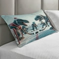 thumbnail image 2 of Ambesonne Dinosaur Quilted Pillowcover, T-Rex Playing Ice Hockey, 36" x 20", Petrol Blue Pale Ruby, 2 of 2