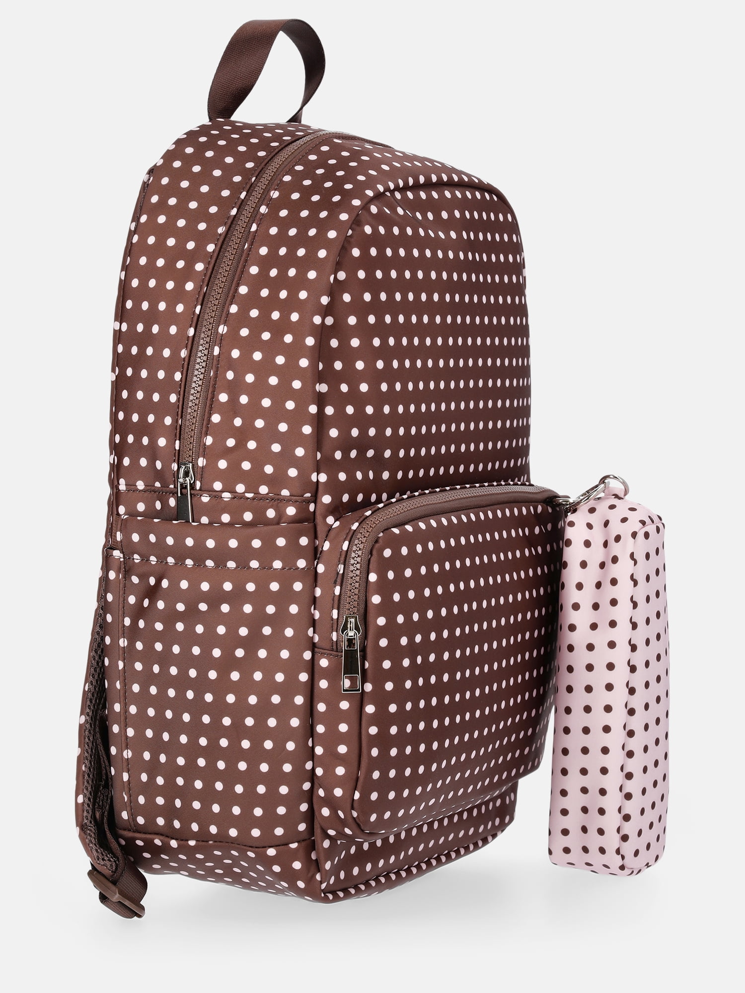 Weekend Academy Girl's Dome Backpack with Pouch, Brown/Pink Polka Dot