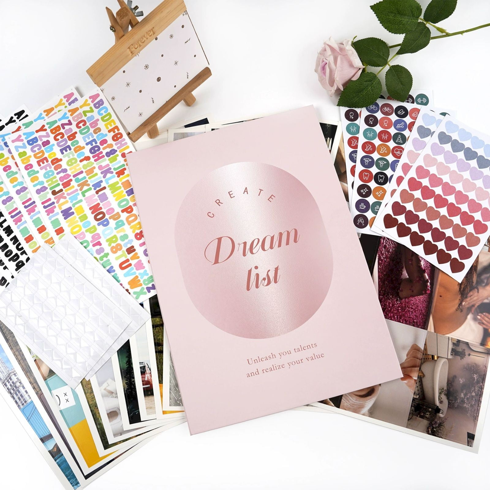 MOQIN Vision Board Book– Adult Mood Board & Scrapbook Supplies Kit -Over 500 Beautiful Pictures & Motivating Words –Includes Planner Activities & Foldable Board -Book Set & Clip Art for Women