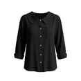 thumbnail image 6 of Hfnxid Women Button Down Shirts Corduroy Lapel Cardigan Loose Fit Casual Tshirts Dressy Solid Color Work Blouses Black M, 6 of 7