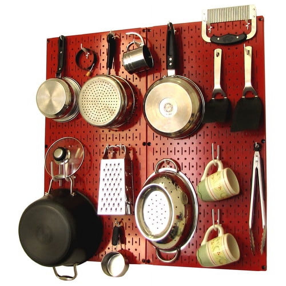 Wall Control Kitchen Pegboard Organizer Pots and Pans Pegboard Pack Storage and Organization Kit with Metallic Silver Pegboard and Black Accessories