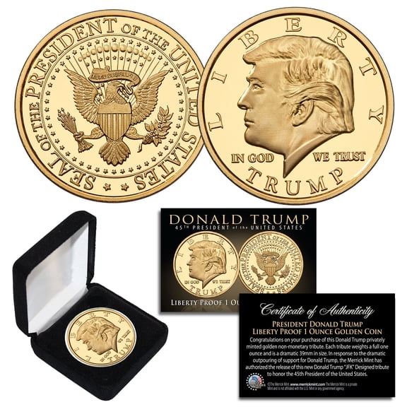 Donald Trump 45th President Liberty PROOF Golden Medallion 39mm Coin 1 OZ w/ BOX