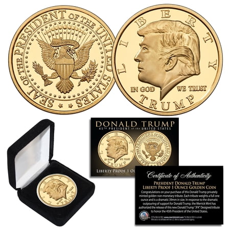 Donald Trump 45th President Liberty PROOF Golden Medallion 39mm Coin 1 OZ w/ BOX