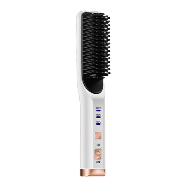 Cepillo alisador y rizador inalámbrico 2 en 1 con control de calor cerámico, recargable por USB, tamaño viaje, blanco.
