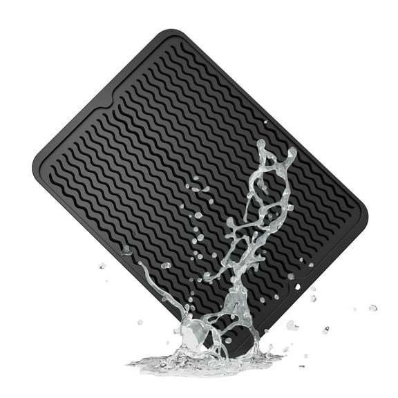Kitchen Drying Mat, Absorbent Heat Resistant Silicone Dish Drying Mat Quick Dry Non Slip Stone Dish Drying Mat for Counter Sink Drawer Liner Coffee Bar Dishes Bottles Cups