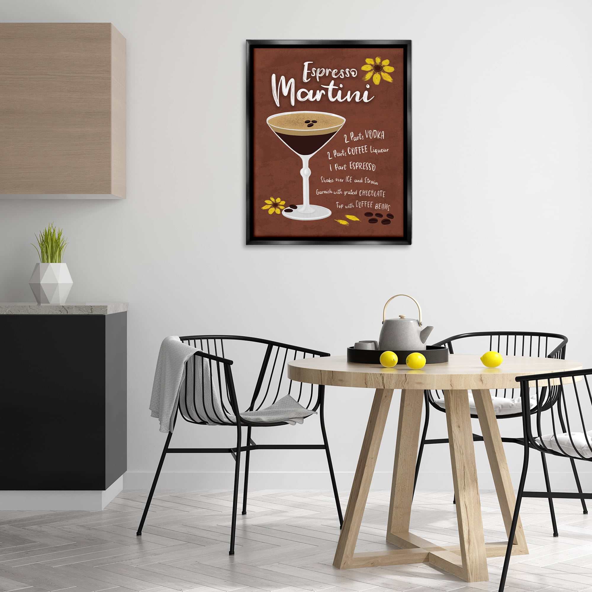 Stupell Industries Espresso Martini with Recipe Food & Beverage Painting Black Floater Framed Canvas Art Print Wall Art, 25 x 31