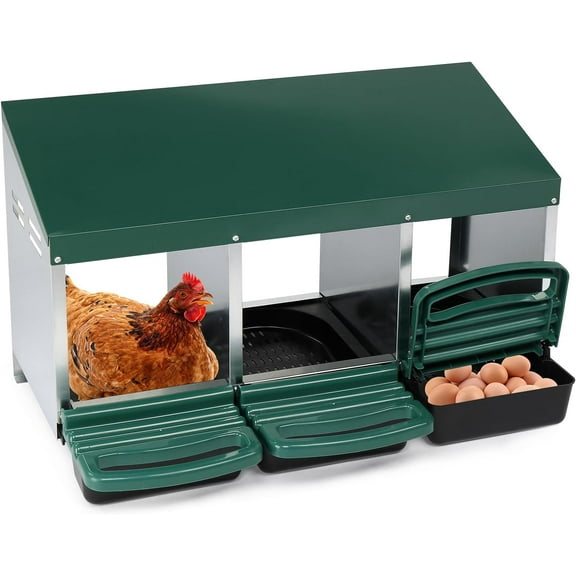 Chicken Nesting Box, 3 Compartments Chicken Laying Box, Hanging Nesting Box with Egg Saver, Perch Cover for Hen