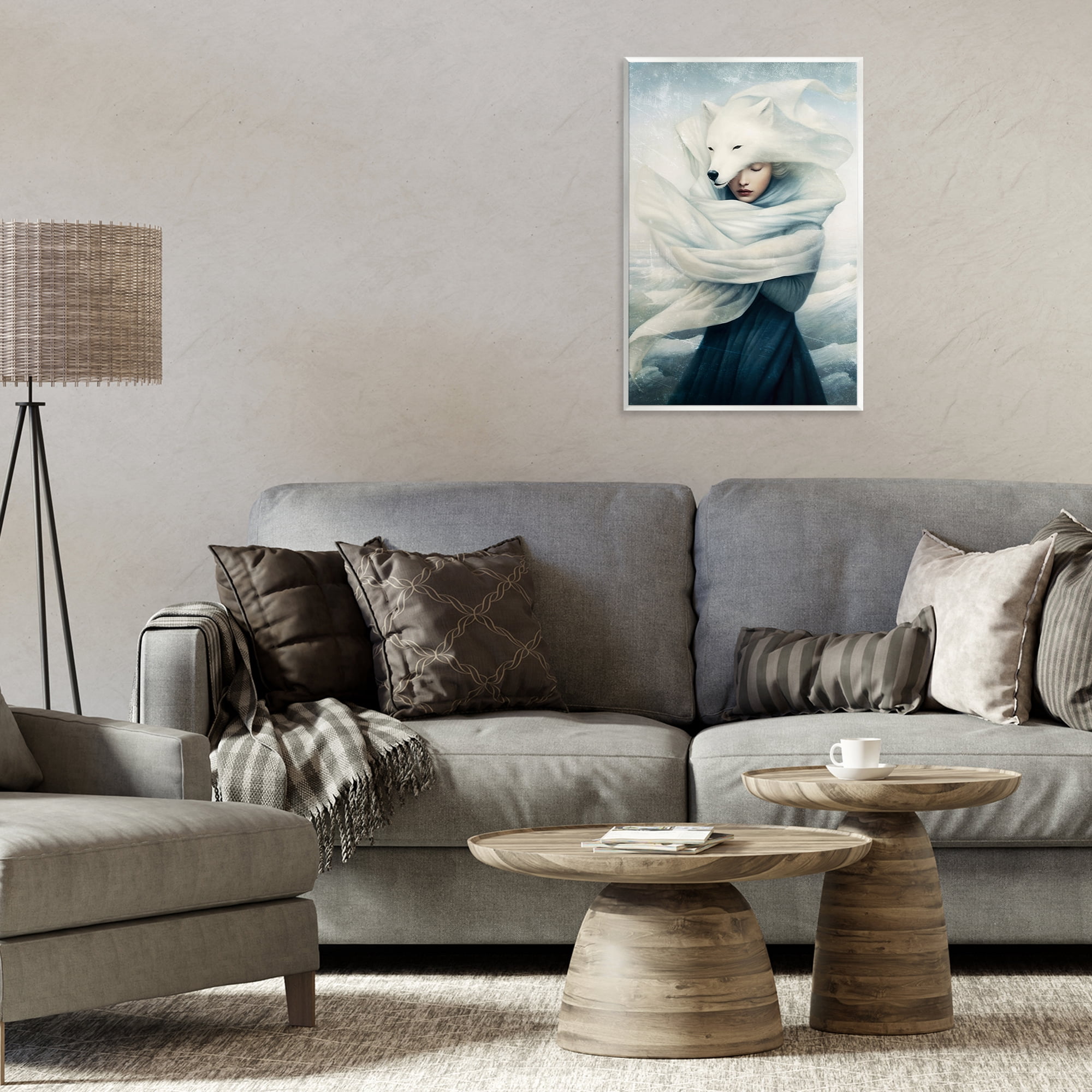 Stupell Industries Wolf Swathed Woman People Painting Unframed Art Print Wall Art, 13 x 19