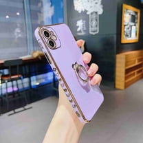 Dteck for iPhone 12 Pro Max Case with Ring Holder Stand Luxury Love Heart Plating Phone Cover Heart Kickstand Protective Slim Case for Women,Purple