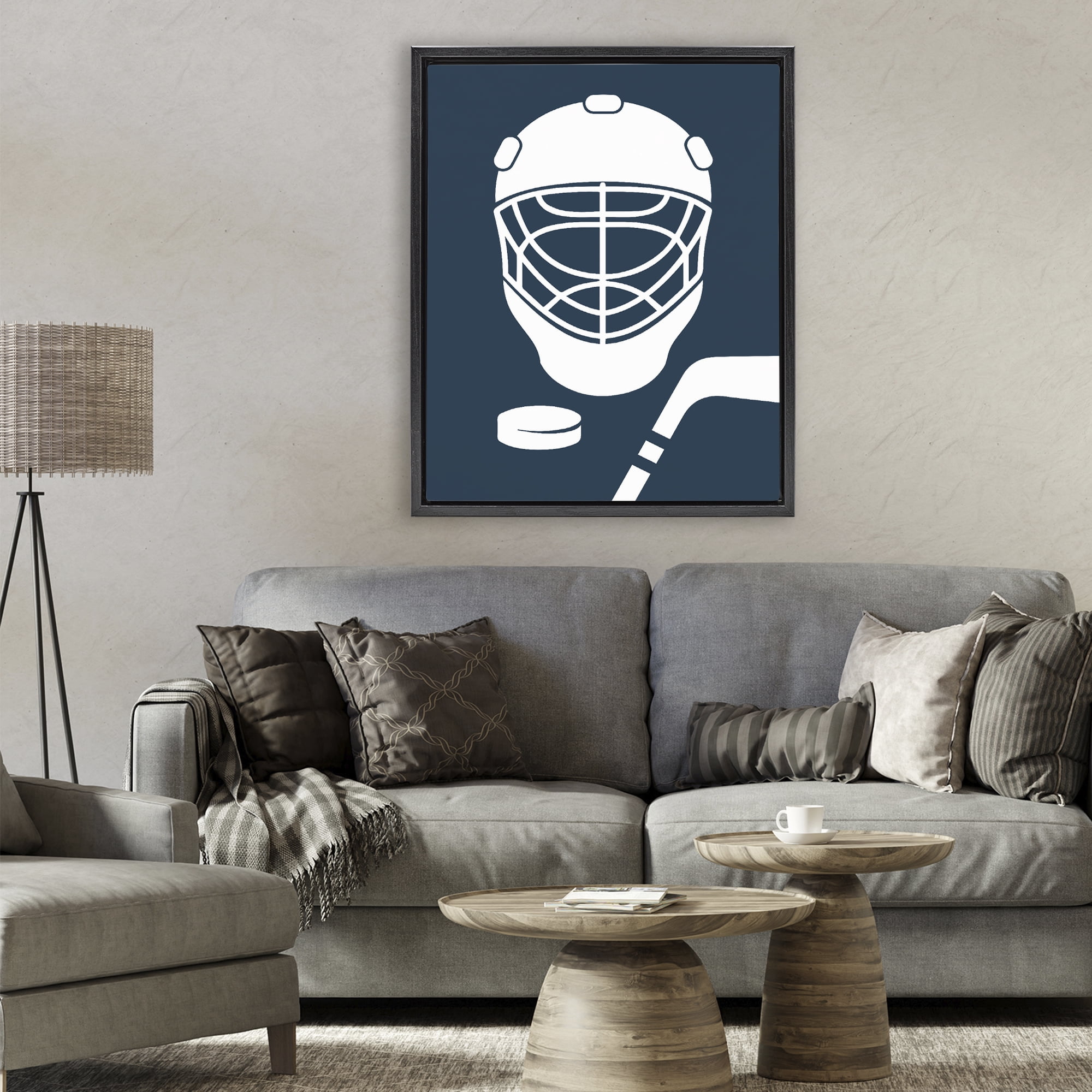Stupell Industries Hockey Mask Blue & White Black Framed Floater Canvas Wall Art, design by Melody Hogan