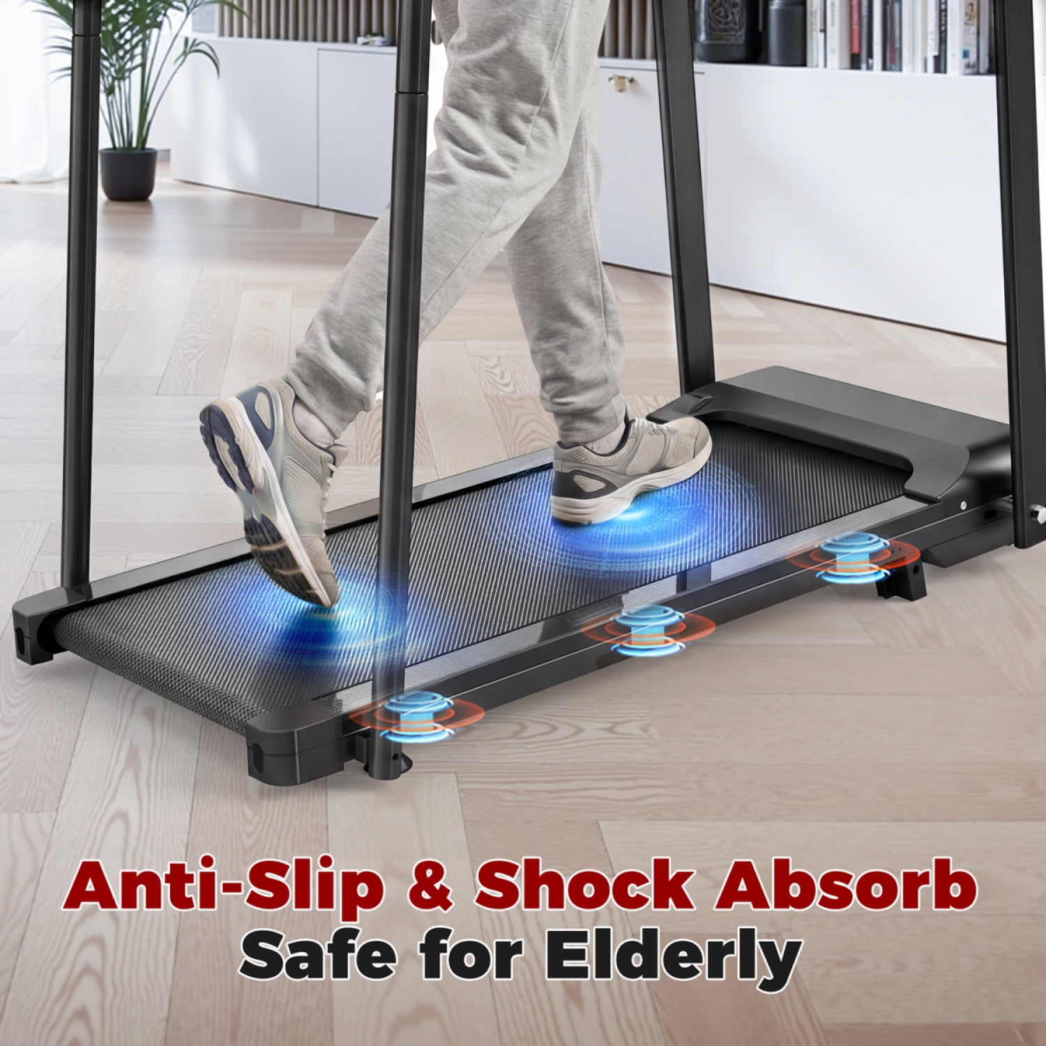 FENGFAN Foldable Senior Walking Pad Treadmill, 300 Lbs Capacity with Large LED Display & Long Handrail, 1 Pack