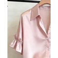 thumbnail image 3 of Women's Button Front Shirt with Collar and Ruffle Sleeves Short Sleeve Top for Summer Office Daily Wear, 3 of 4