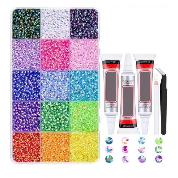 15 Colors Flatback Resin Rhinestones Set for Bedazzling, Nail Art and DIY Crafting Projects, 3mm Jelly Gems with Jewelry Glue for Decorating Clothing, Shoes, Tumblers, Phone Cases and More,As Shown