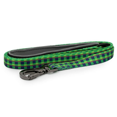 Paws and Pups Durable 6ft Nylon Dog Leash with neoprene padded handle - Green Tartan (3/4 width)