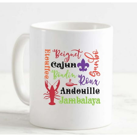 

Coffee Mug Louisiana Cooking Styles Cajun Boudin Roux Crawfish Fleur De Lis White Cup Funny Gifts for work office him her