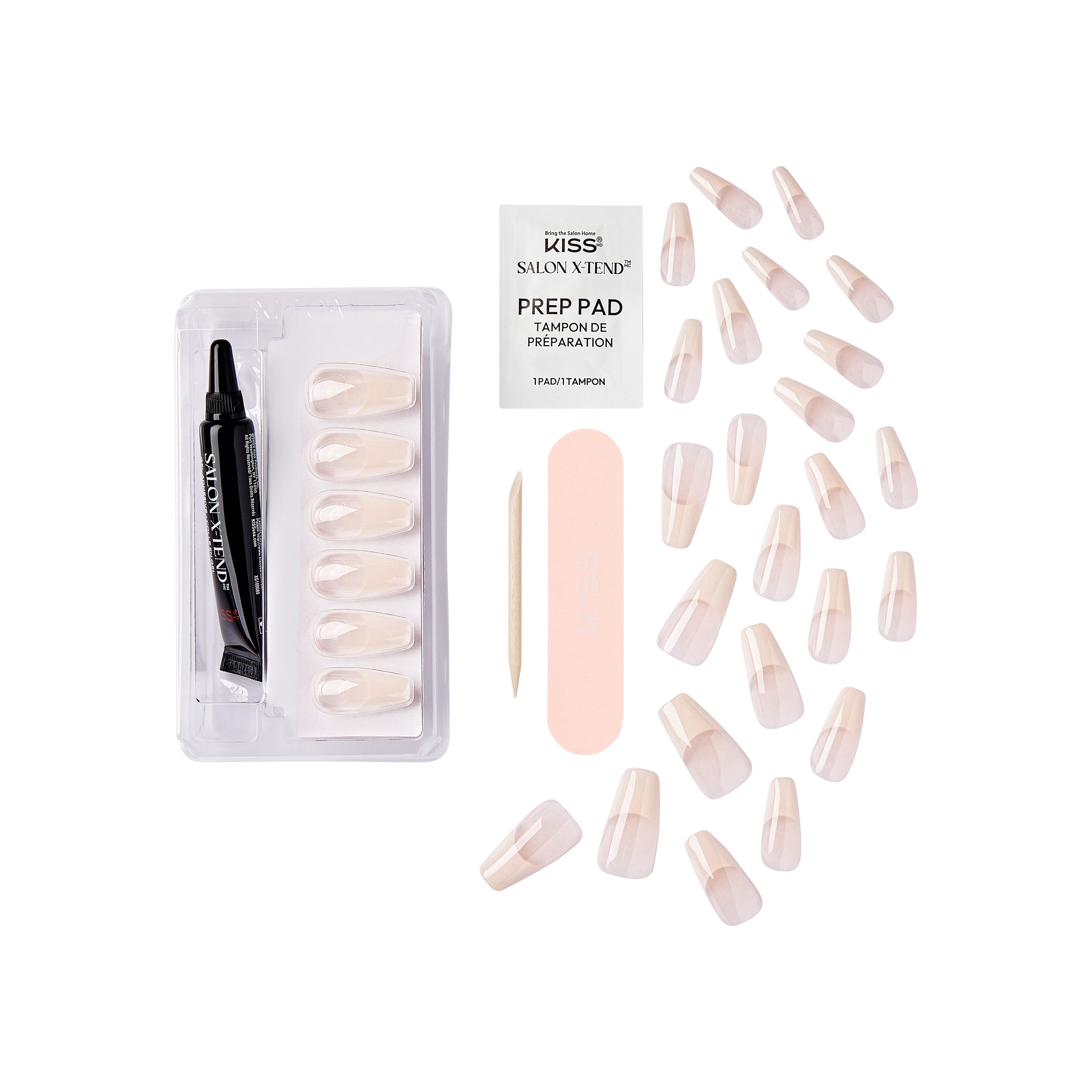 KISS Salon X-tend LED Soft Gel System Decorated Nails, Pink, Long Coffin, 34 Ct.