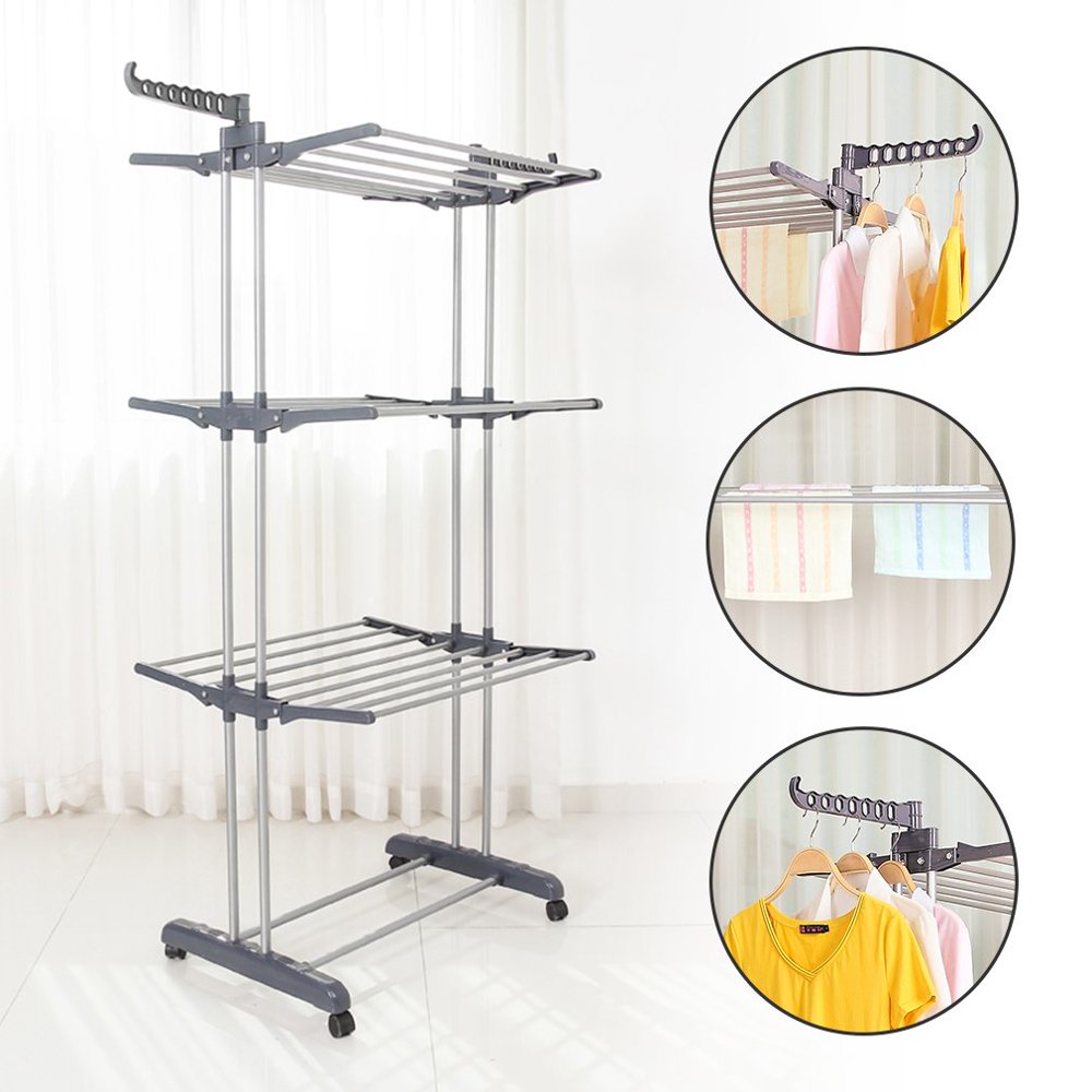 Portable Clothes Rail Multifunctional Storage Rack Folding Clothes