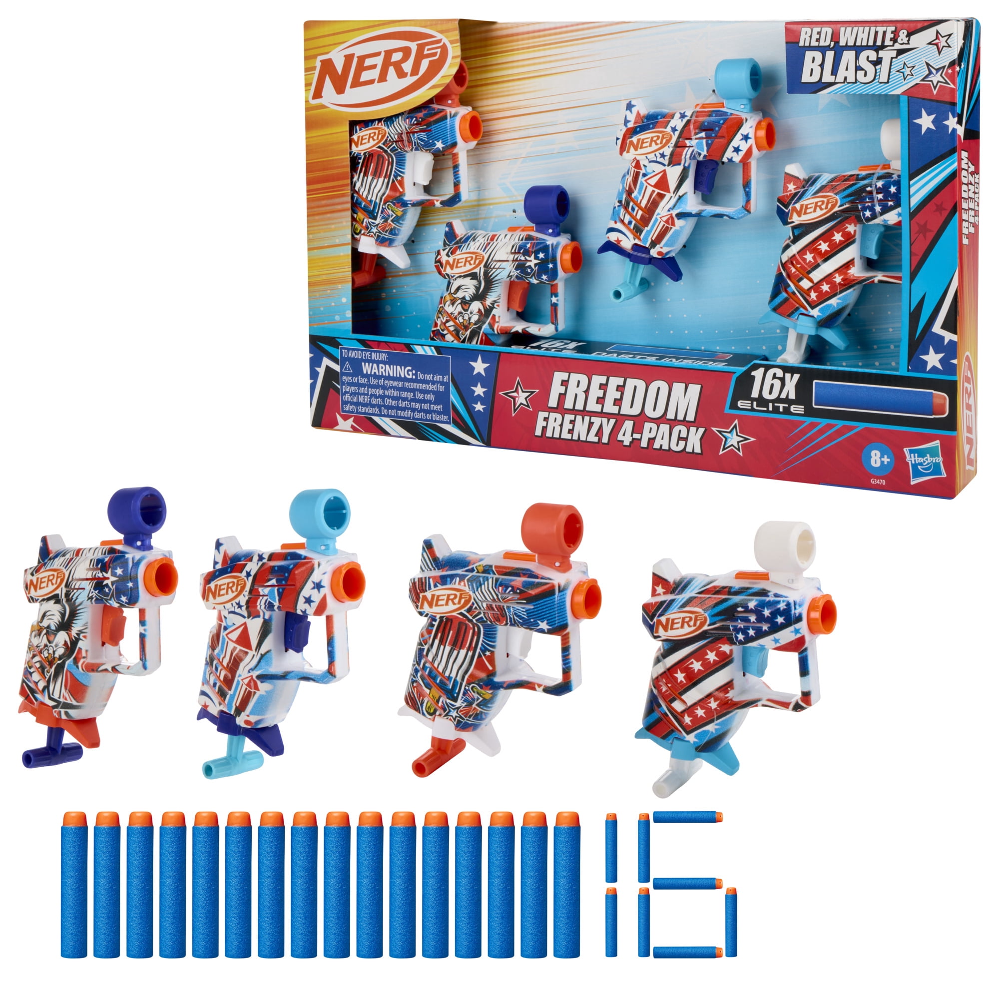Nerf Elite Freedom Frenzy Red, White & Blue Blaster 4-Pack, 16