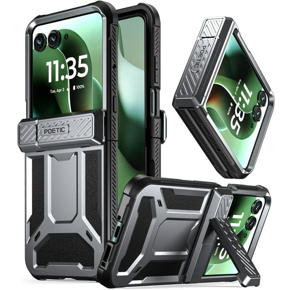 Poetic Spartan Case for Moto Razr Ultra 2025, [Kickstand][Hinge Protection], Full-Body Rugged Case with Kickstand, Metallic Gun Metal