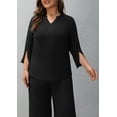 thumbnail image 4 of AURA Plus Size Pants Suits for Women Dressy 2 Piece Sets with 3/4 Sleeve Top Wide Leg Pants for Work & Daily Wear, 4 of 8