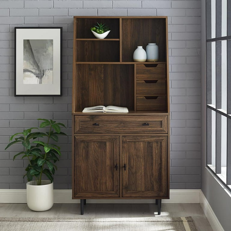 Walker Edison - 4-Drawer Armoire Computer Desk with Hutch - Dark Walnut