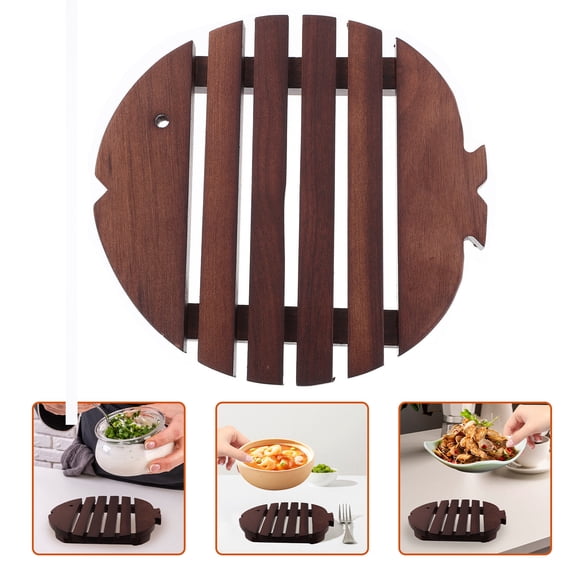 RUNROTOO Hot Pot Holder Wood Coaster Pad Light Brown Anti Scalding 1Pack