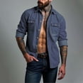 thumbnail image 2 of Men’s Long Sleeve Lapel Solid Color Denim Shirt Jacket Casual Spring Autumn Top, 2 of 9
