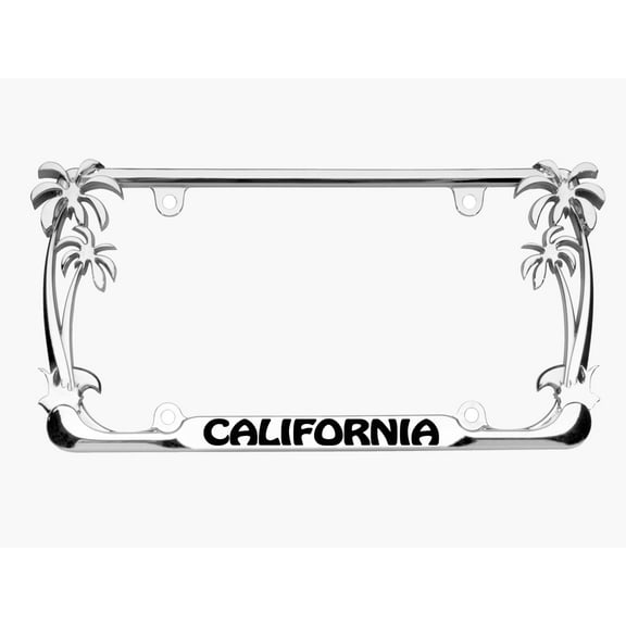 California Style Palm Tree Metal License Plate Frame Personalized/Car Accessories Car Tag Holder Cover (Chrome/Black)