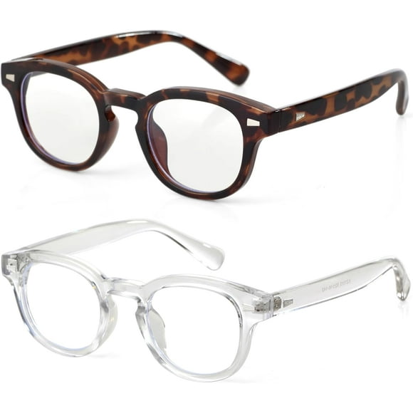 Round Blue Light Glasses for Women Men Small Thick Frame Eyeglasses Non Prescription Glasses Clear lens Eyewear 2 Pack(Tortoise+Transparent)