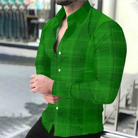 PNTUTB Men's Fashion Checkered Print Collared Button Down Shirts Everyday Casual Comfortable Long Sleeve Blouses