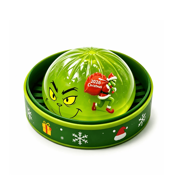 2026 Christmas Limited Monster Glitter Dumpling Squishy Toy,Green Squeeze Stress Ball with Holiday Themed Storage Box,Soft Sensory Fidget Toy Christmas Party Favor & Birthday Gift for Kids and Adults