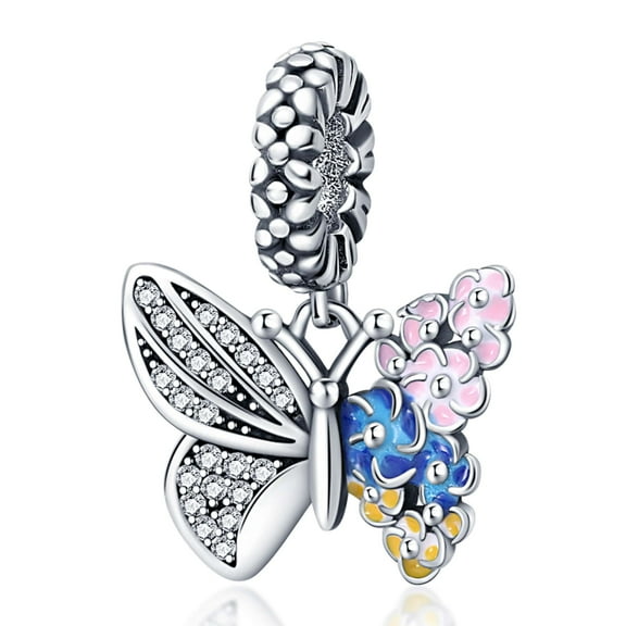 KUNSIR Butterfly Dangle Charm Purple Glass 925 Sterling Silver Charms fits Bracelets and Necklace Pendant Bead Charms Jewelry Present for Women Family Friends