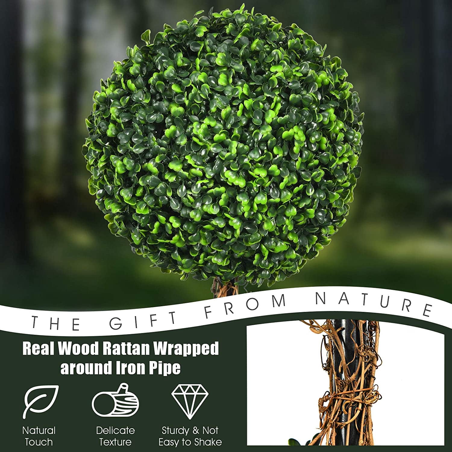 4ft Topiary Trees Artificial Outdoor, Triple Ball Boxwood Topiary w/Cement-Filled Retro Pot, Fake Plants Shrub Bushes for Home, Office, Porch, Front Door, Entrance, Backyard