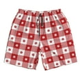 thumbnail image 2 of Honeii's Red Plaid Daisy Print Men's Casual Shorts with Drawstring，Swim Trunks Quick Dry Beach Shorts, 2 of 5