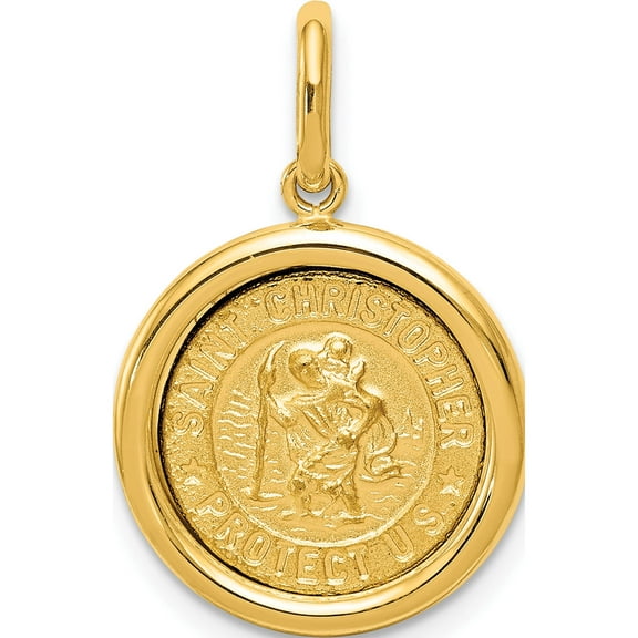14K Yellow Gold Polished And Satin St Christopher Medal Pendant (24 X 16) Made In Italy k5662